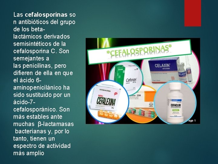 Las cefalosporinas so n antibióticos del grupo de los betalactámicos derivados semisintéticos de la
