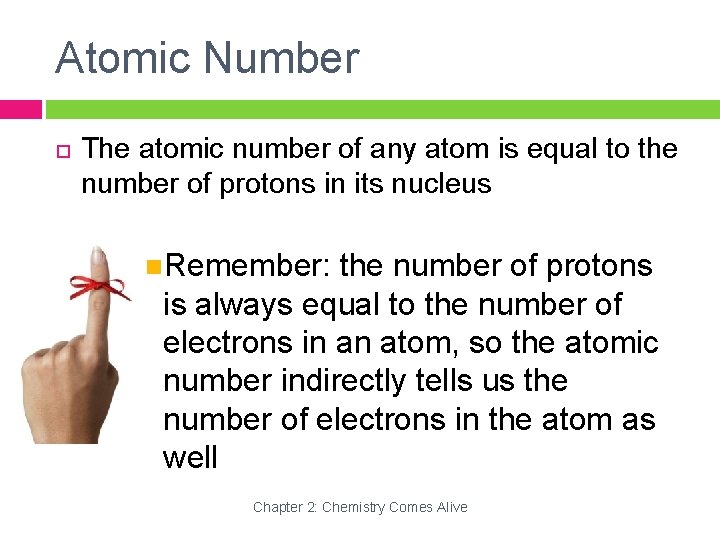 Atomic Number The atomic number of any atom is equal to the number of