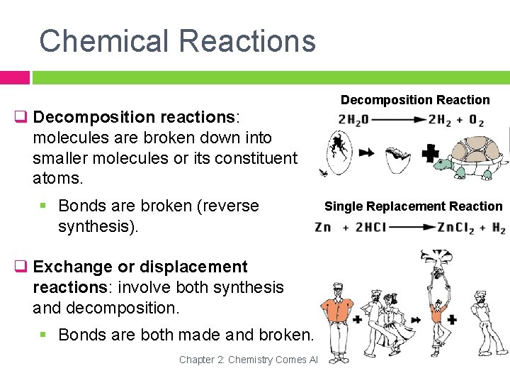 Chemical Reactions Decomposition Reaction q Decomposition reactions: molecules are broken down into smaller molecules