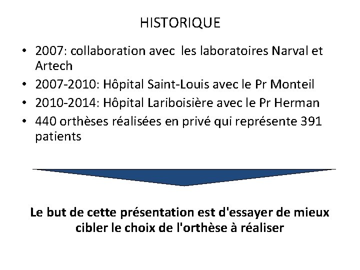 HISTORIQUE • 2007: collaboration avec les laboratoires Narval et Artech • 2007 -2010: Hôpital