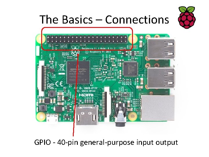 The Basics – Connections GPIO - 40 -pin general-purpose input output 