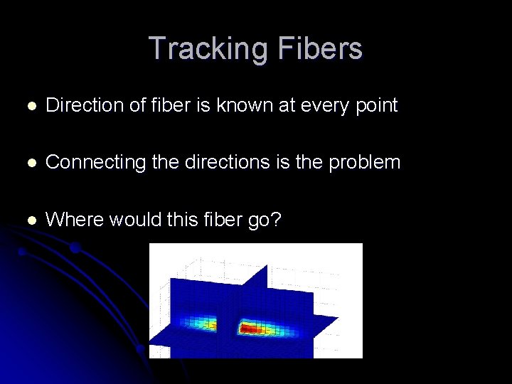Tracking Fibers l Direction of fiber is known at every point l Connecting the