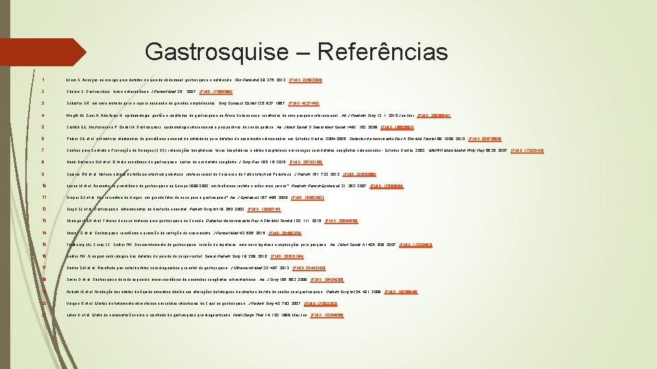 Gastrosquise – Referências 1. Islam S: Avanços na cirurgia para defeitos da parede abdominal: