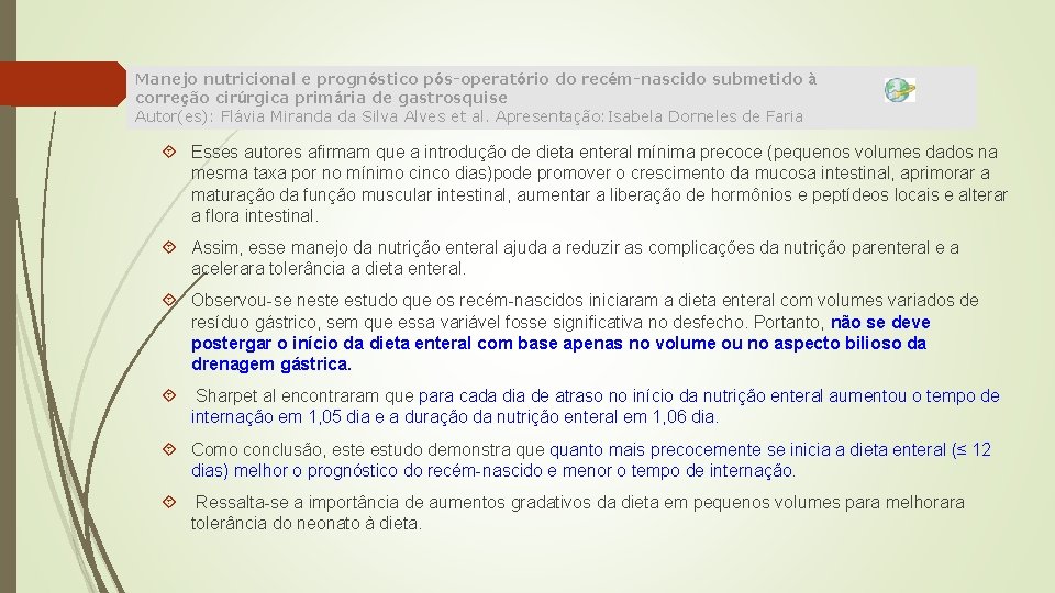 Manejo nutricional e prognóstico pós-operatório do recém-nascido submetido à correção cirúrgica primária de gastrosquise