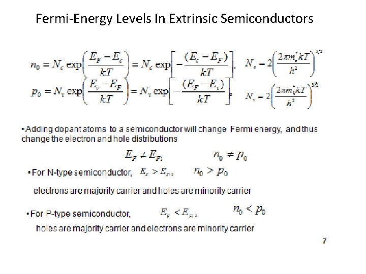 Fermi-Energy Levels In Extrinsic Semiconductors 