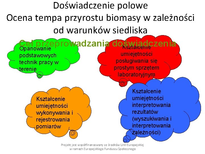 Doświadczenie polowe Ocena tempa przyrostu biomasy w zależności od warunków siedliska Cel przeprowadzania doświadczenia