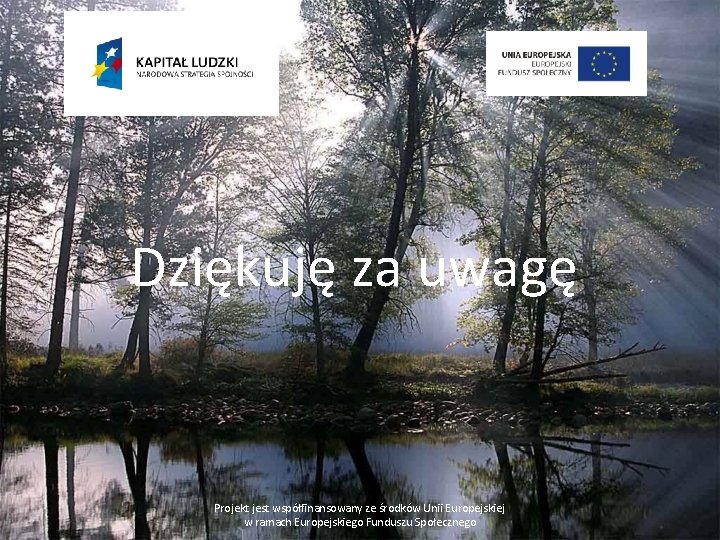 Dziękuję za uwagę Projekt jest współfinansowany ze środków Unii Europejskiej w ramach Europejskiego Funduszu