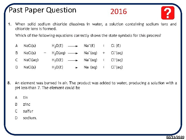 Past Paper Question 2016 02/11/2020 