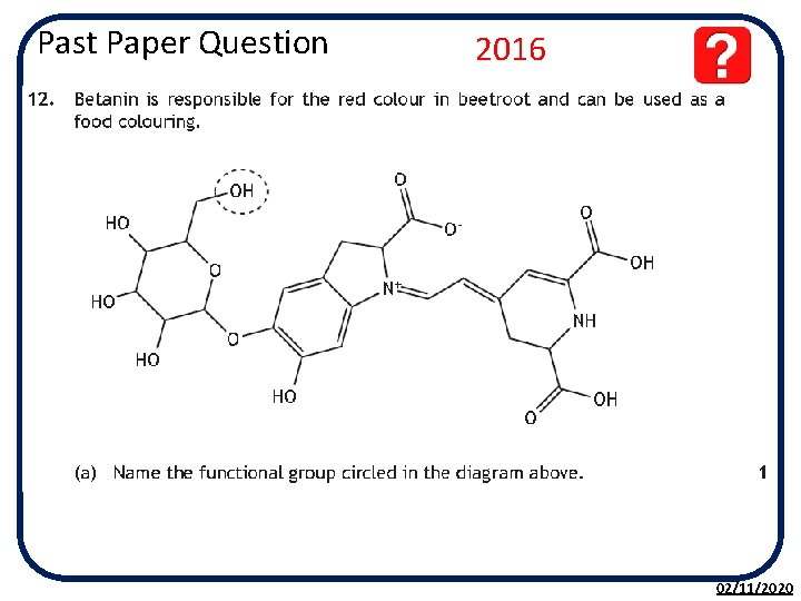 Past Paper Question 2016 02/11/2020 