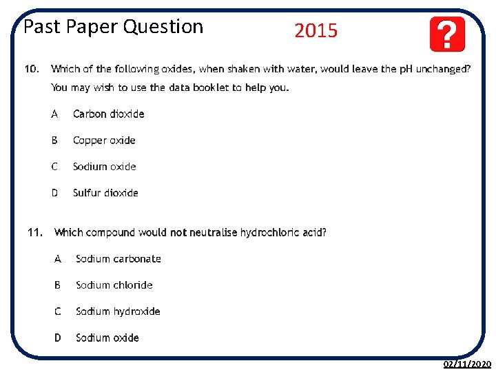 Past Paper Question 2015 02/11/2020 