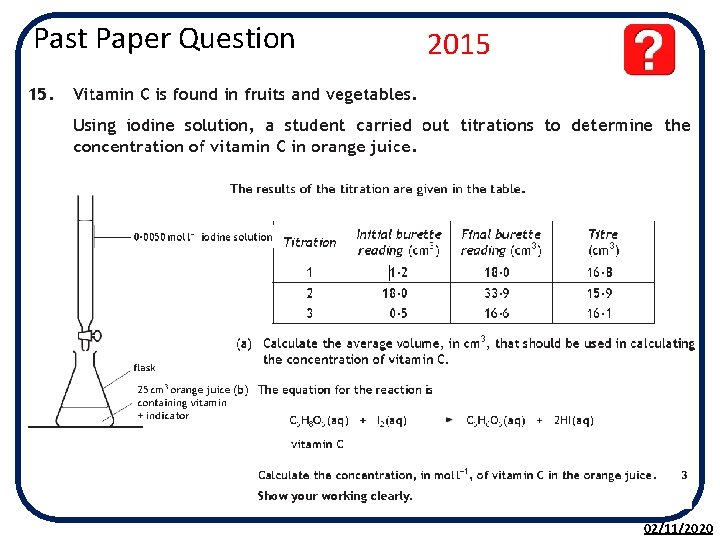 Past Paper Question 2015 02/11/2020 