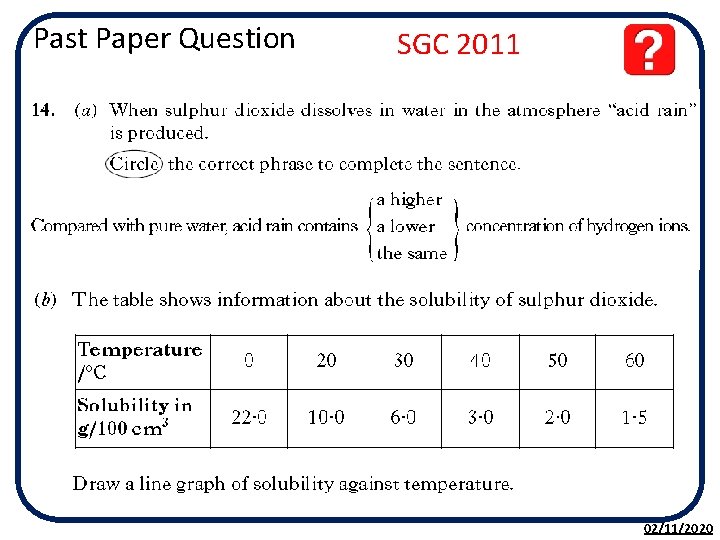 Past Paper Question SGC 2011 02/11/2020 