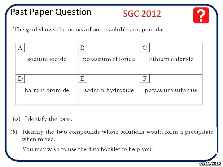 Past Paper Question SGC 2012 02/11/2020 