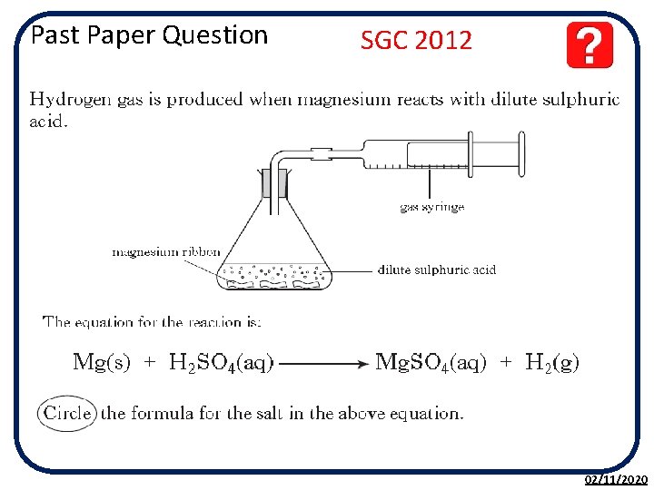 Past Paper Question SGC 2012 02/11/2020 