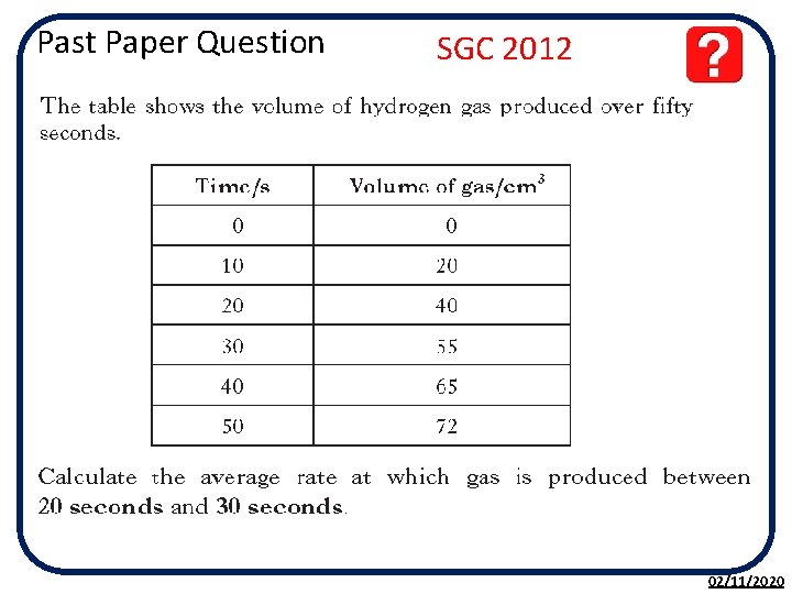 Past Paper Question SGC 2012 02/11/2020 