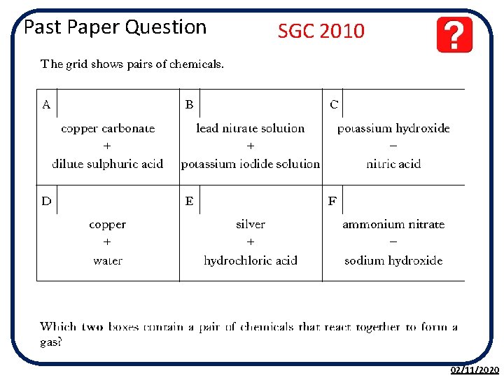 Past Paper Question SGC 2010 02/11/2020 