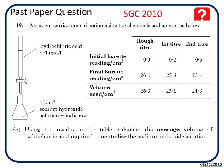 Past Paper Question SGC 2010 02/11/2020 