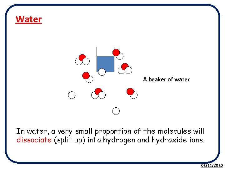 Water A beaker of water In water, a very small proportion of the molecules