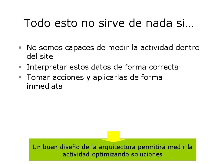 Todo esto no sirve de nada si… § No somos capaces de medir la