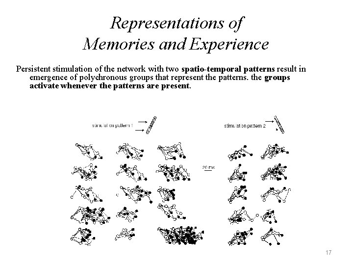 Representations of Memories and Experience Persistent stimulation of the network with two spatio-temporal patterns