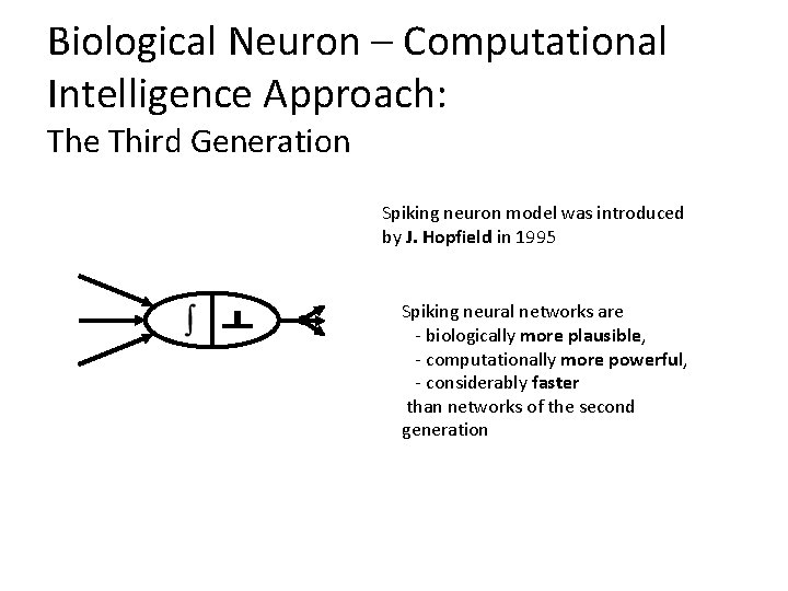 Biological Neuron – Computational Intelligence Approach: The Third Generation Spiking neuron model was introduced