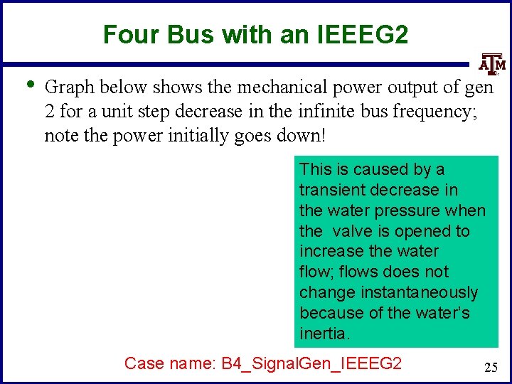 Four Bus with an IEEEG 2 • Graph below shows the mechanical power output