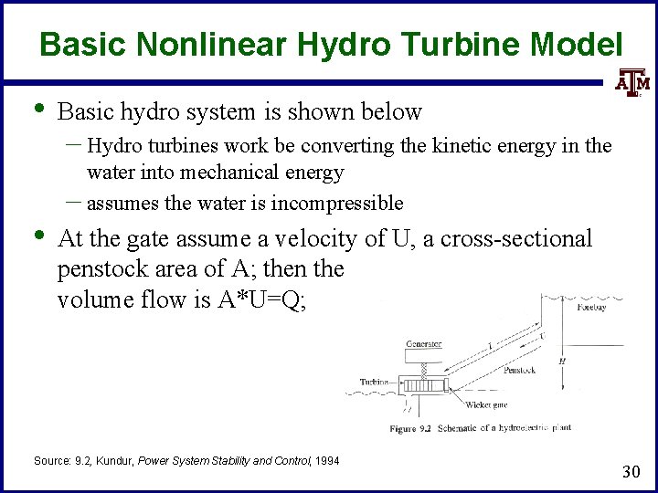 Basic Nonlinear Hydro Turbine Model • • Basic hydro system is shown below –