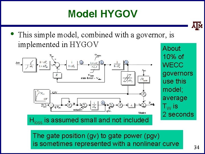 Model HYGOV • This simple model, combined with a governor, is implemented in HYGOV