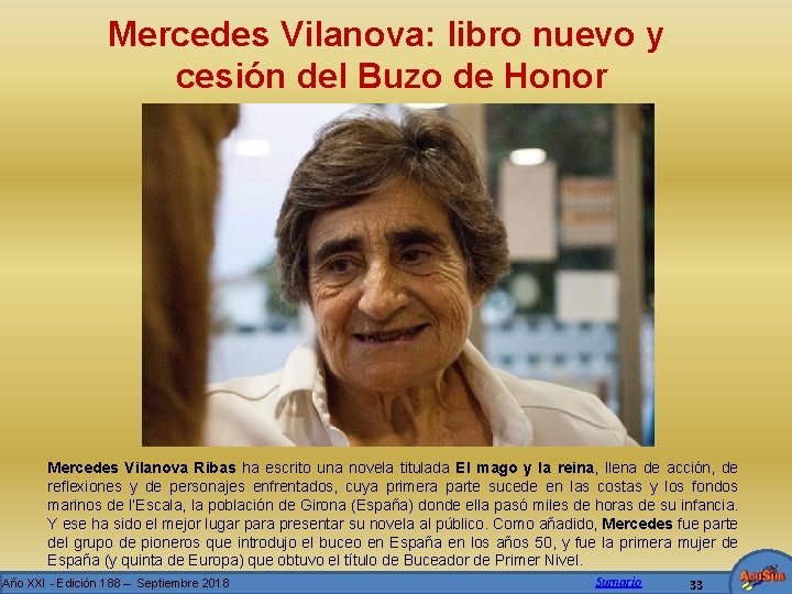 Mercedes Vilanova: libro nuevo y cesión del Buzo de Honor Mercedes Vilanova Ribas ha