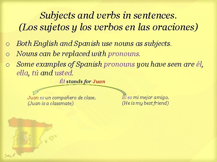 Subjects and verbs in sentences. (Los sujetos y los verbos en las oraciones) o