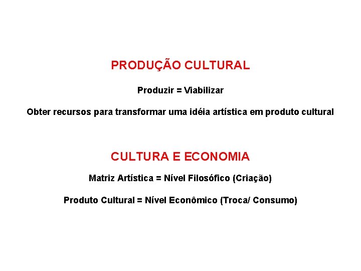 PRODUÇÃO CULTURAL Produzir = Viabilizar Obter recursos para transformar uma idéia artística em produto