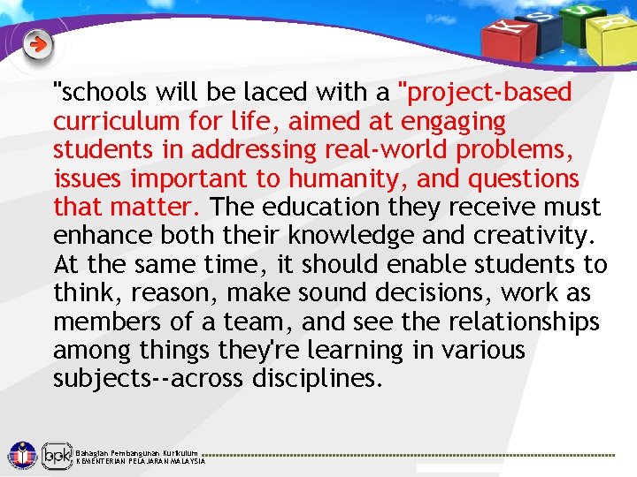 "schools will be laced with a "project-based curriculum for life, aimed at engaging students