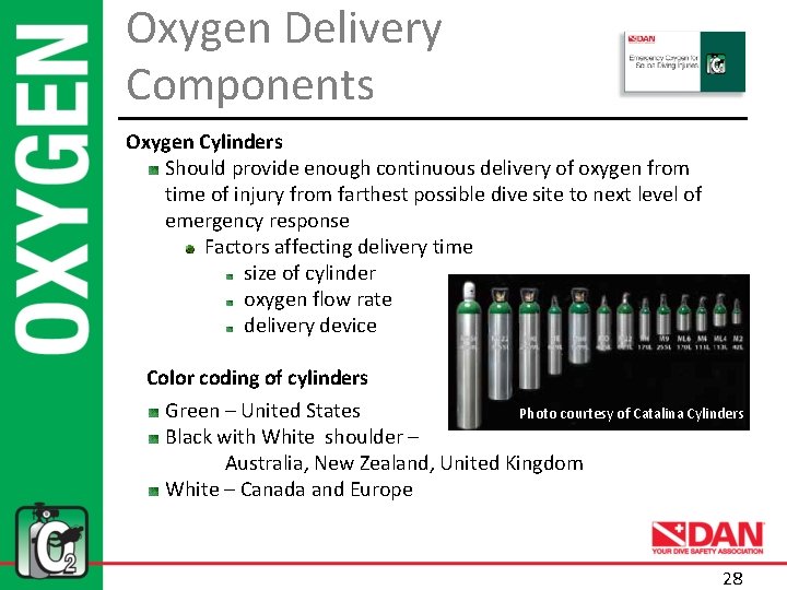 Oxygen Delivery Components Oxygen Cylinders Should provide enough continuous delivery of oxygen from time