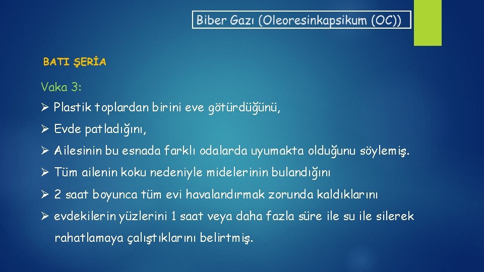 Vaka 3: Ø Plastik toplardan birini eve götürdüğünü, Ø Evde patladığını, Ø Ailesinin bu