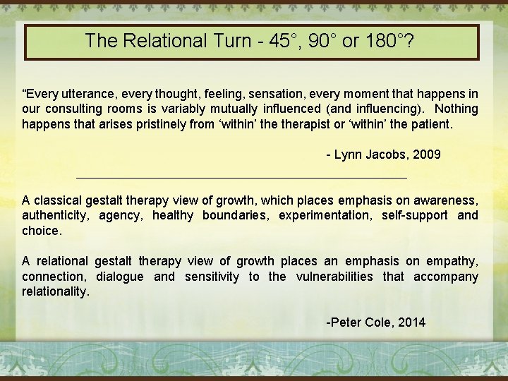The Relational Turn - 45°, 90° or 180°? “Every utterance, every thought, feeling, sensation,