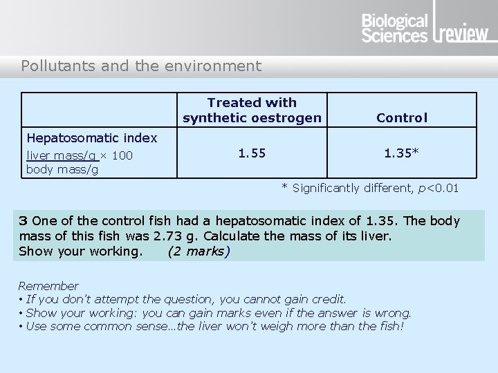 Pollutants and the environment Treated with synthetic oestrogen Control 1. 55 1. 35* Hepatosomatic Pollutants and the environment Treated with synthetic oestrogen Control 1. 55 1. 35* Hepatosomatic