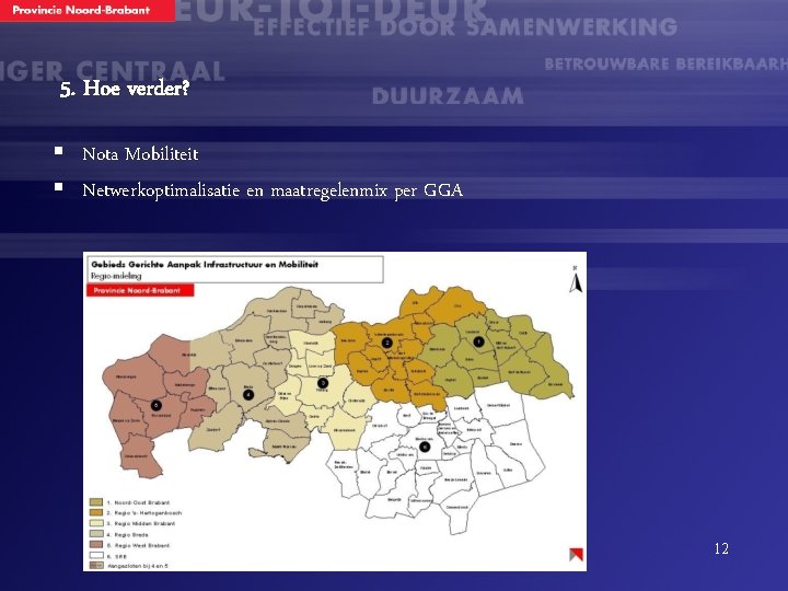 5. Hoe verder? § Nota Mobiliteit § Netwerkoptimalisatie en maatregelenmix per GGA 12 