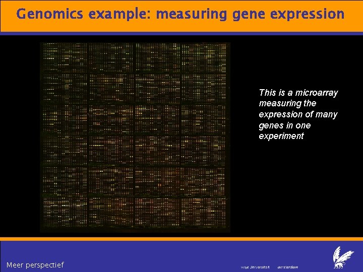 Genomics example: measuring gene expression This is a microarray measuring the expression of many