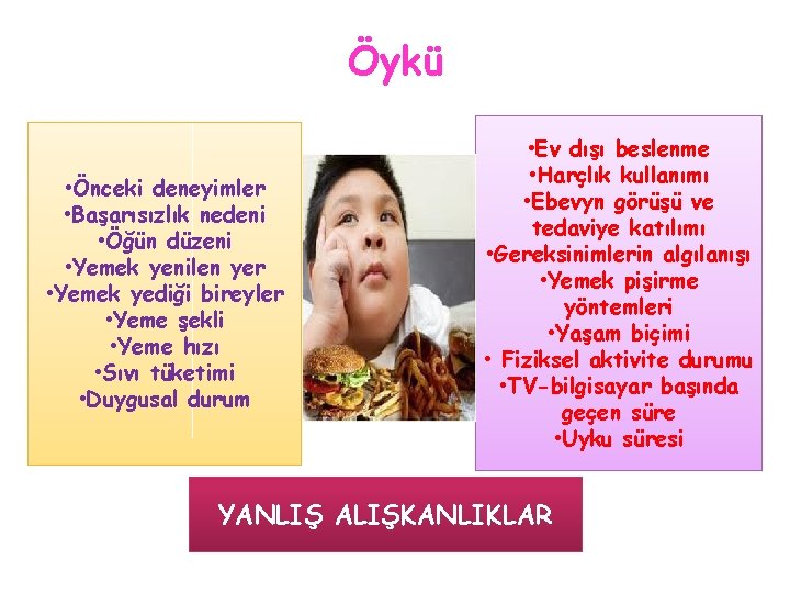 Öykü • Önceki deneyimler • Başarısızlık nedeni • Öğün düzeni • Yemek yenilen yer