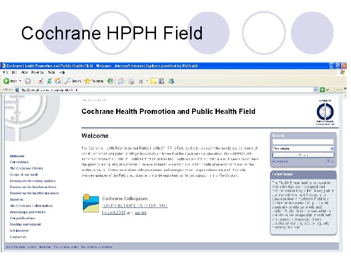 Cochrane HPPH Field 