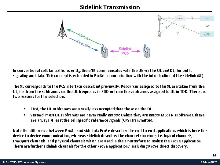 Sidelink Transmission In conventional cellular traffic over Uu, the e. NB communicates with the