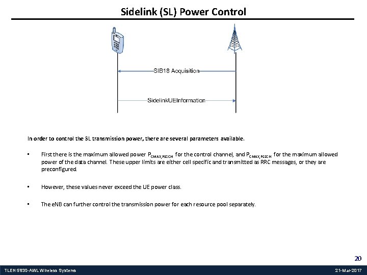 Sidelink (SL) Power Control In order to control the SL transmission power, there are