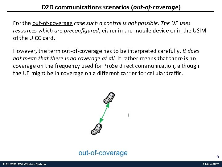D 2 D communications scenarios (out-of-coverage) For the out-of-coverage case such a control is
