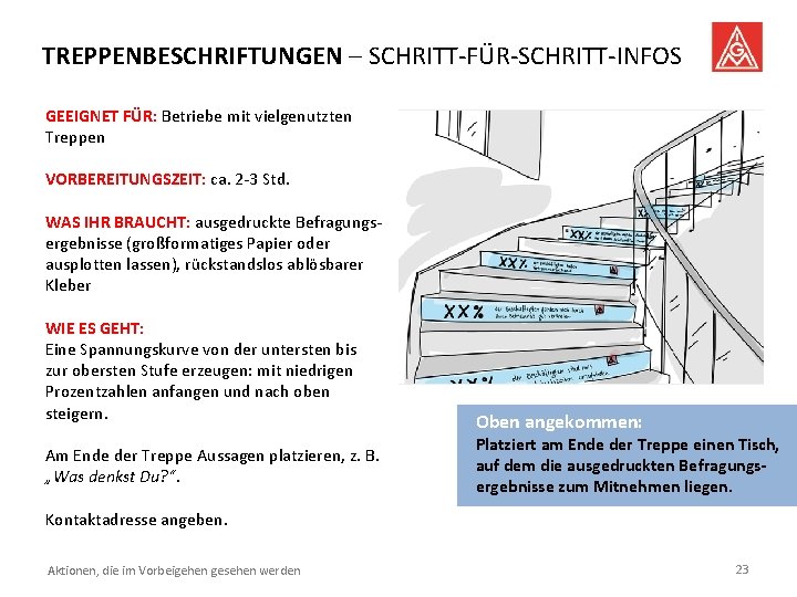 TREPPENBESCHRIFTUNGEN – SCHRITT-FÜR-SCHRITT-INFOS GEEIGNET FÜR: Betriebe mit vielgenutzten Treppen VORBEREITUNGSZEIT: ca. 2 -3 Std.