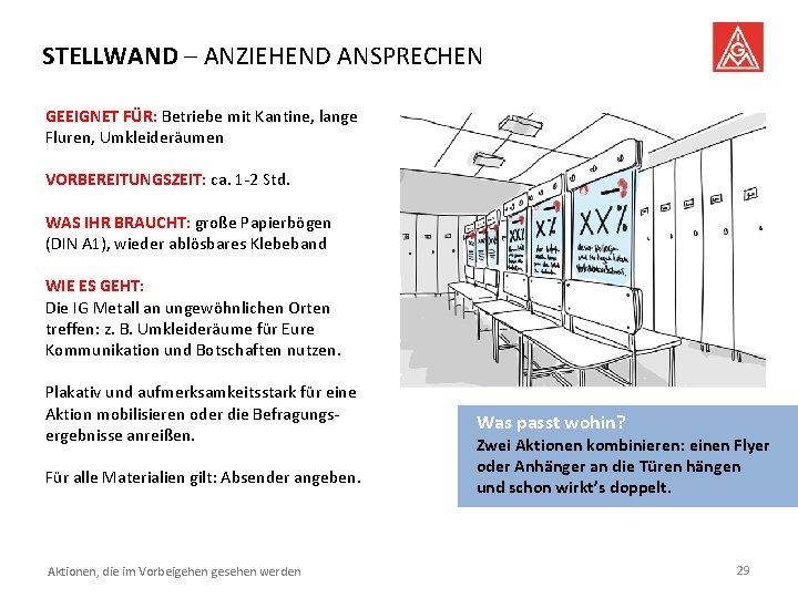 STELLWAND – ANZIEHEND ANSPRECHEN GEEIGNET FÜR: Betriebe mit Kantine, lange Fluren, Umkleideräumen VORBEREITUNGSZEIT: ca.