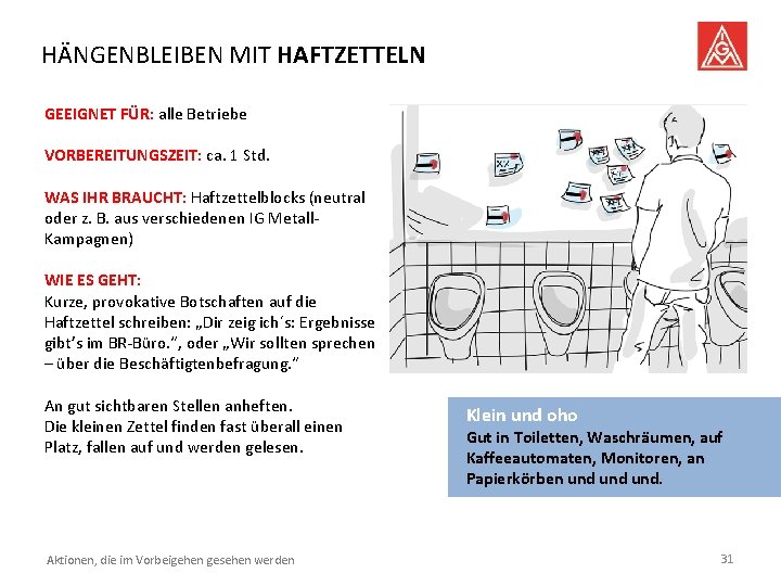 HÄNGENBLEIBEN MIT HAFTZETTELN GEEIGNET FÜR: alle Betriebe VORBEREITUNGSZEIT: ca. 1 Std. WAS IHR BRAUCHT: