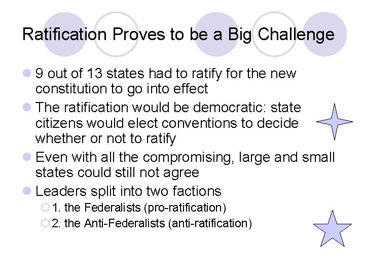 Ratification Proves to be a Big Challenge l 9 out of 13 states had