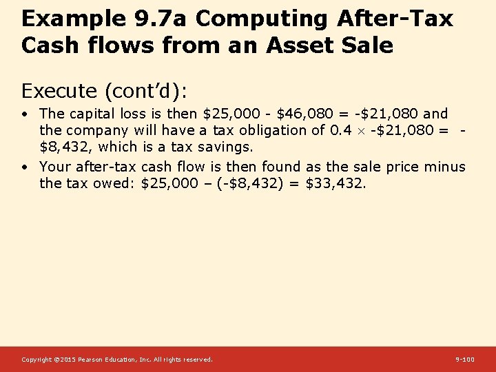 Example 9. 7 a Computing After-Tax Cash flows from an Asset Sale Execute (cont’d):