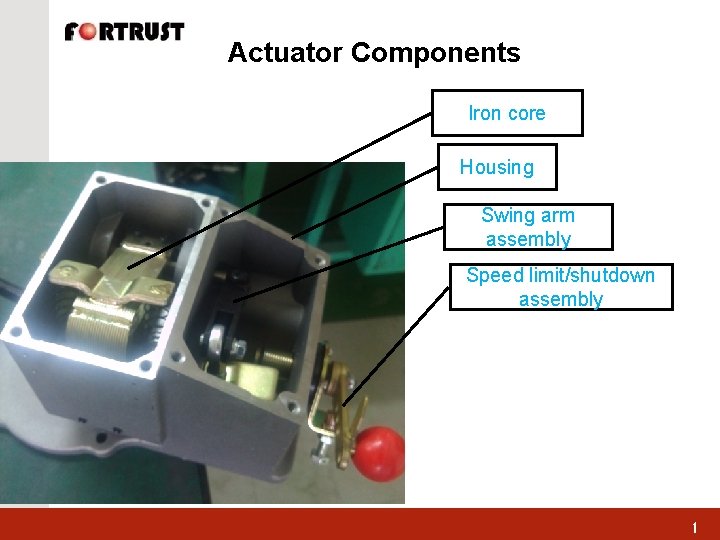 Actuator Components Iron core Housing Swing arm assembly Speed limit/shutdown assembly 1 