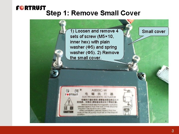 Step 1: Remove Small Cover 1) Loosen and remove 4 sets of screw (M